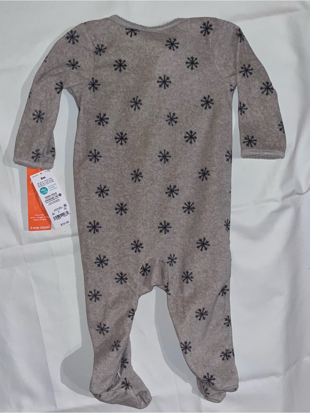 NWT Carter's Fleece Sleeper 6M Gray Snowflake Zip Footed - Picture 2 of 4